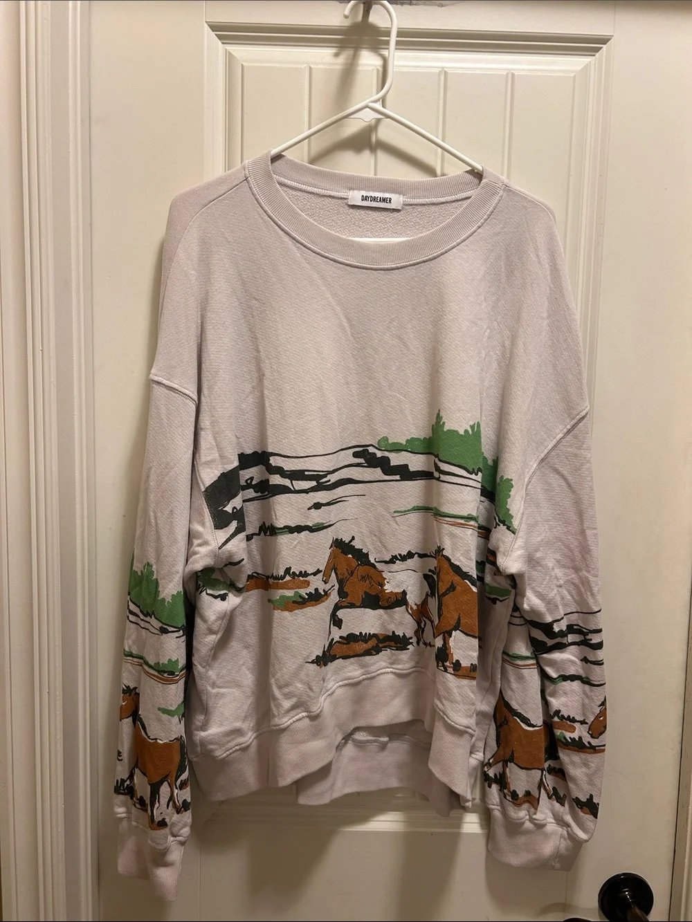 Free People DayDreamer Horse Beige Crewneck Sweater XL  Graphic